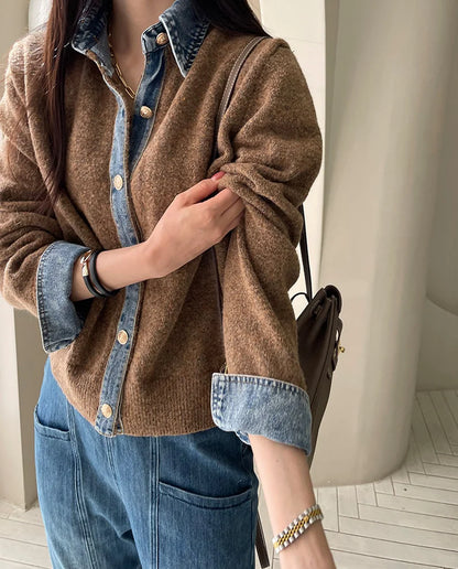 Women's Denim Contrast Cardigan