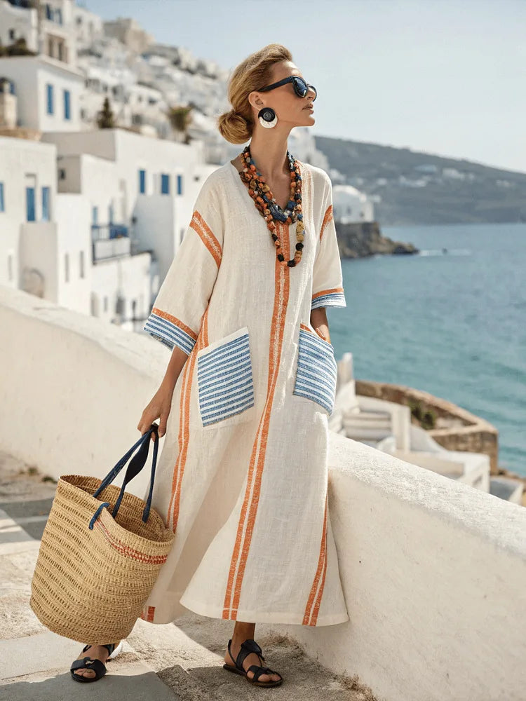 Comfortable Vertical Stripe Relaxed Fit Maxi Dress