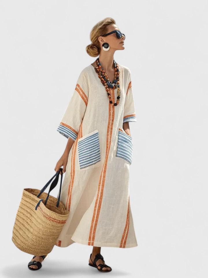 Women's Casual Striped V-Neck Maxi Dress