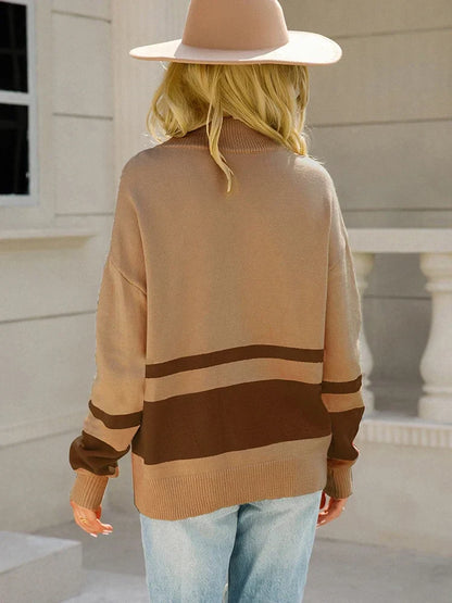 Women's Long Sleeve Striped Knit Sweater