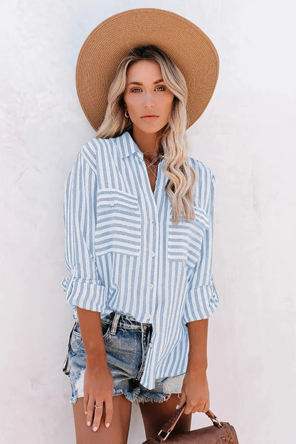 Chic Women's Lightweight Striped Shirt Blouse