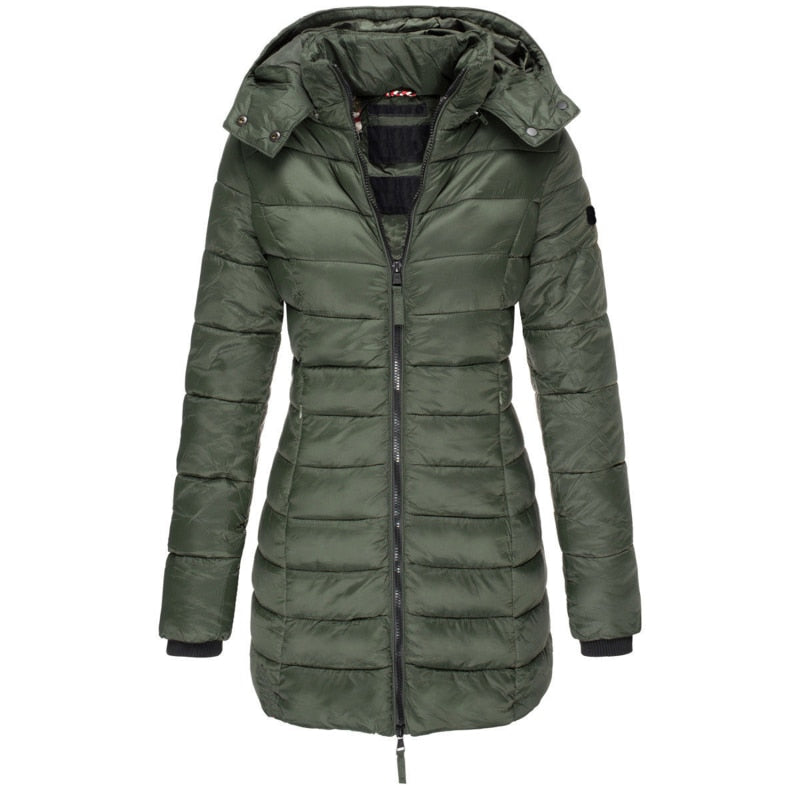 Women's Down Filled Parka Coat Long Hooded Waterproof Black