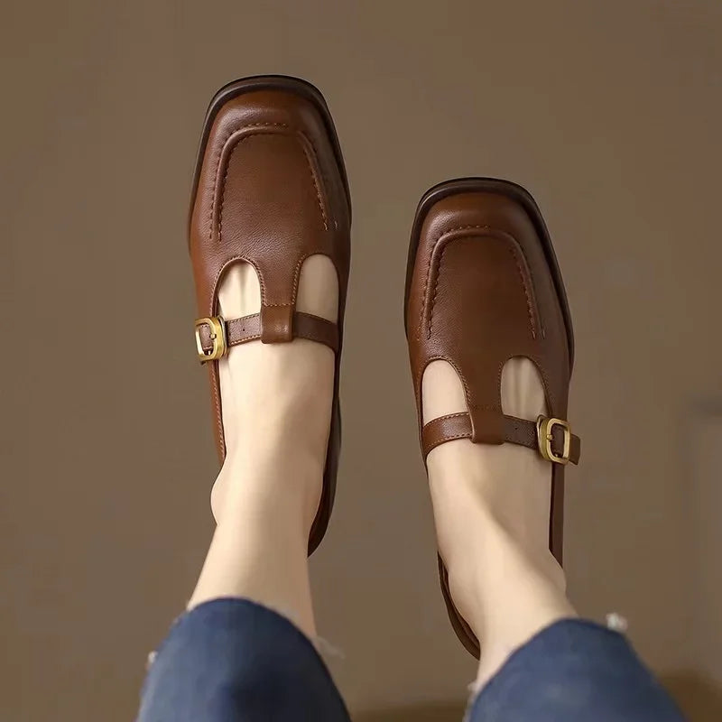 Women's T-Strap Mary Jane Shoes Low Block Heel