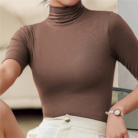 Women's Short-Sleeve Mock Neck Knit - VibreMode