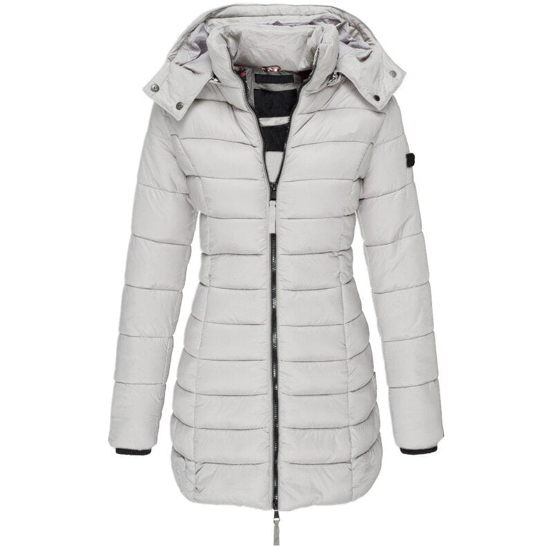 Women's Down Filled Parka Coat Long Hooded Waterproof Black - VibreMode