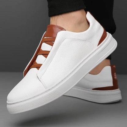 Men's Leather Low- Sneakers Contrast Accent Black - VibreMode