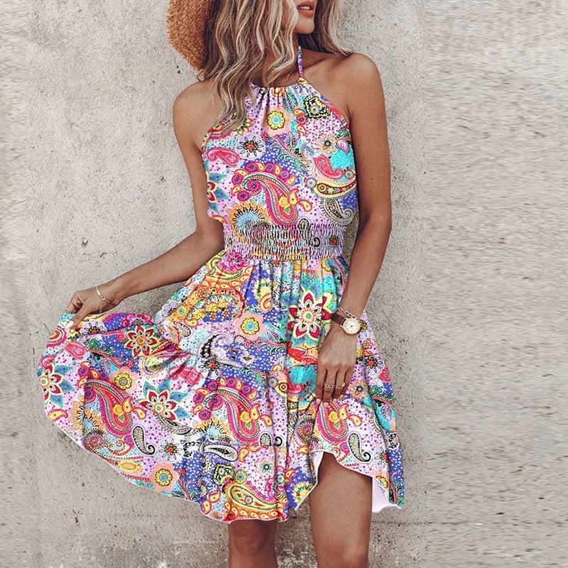 Chic Womens Halter Neck Floral Maxi Dress