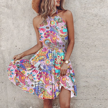 Chic Womens Halter Neck Floral Maxi Dress