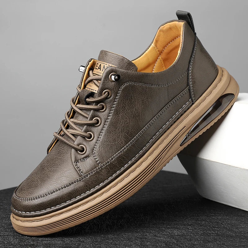 Brown Leather Running Shoes - VibreMode