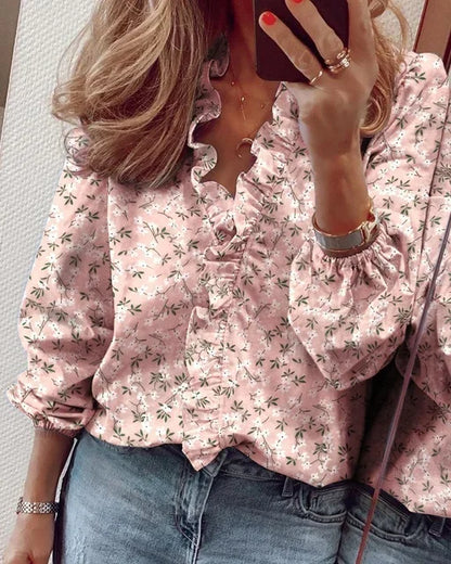 Women's Ruffle V-Neck Blouse
