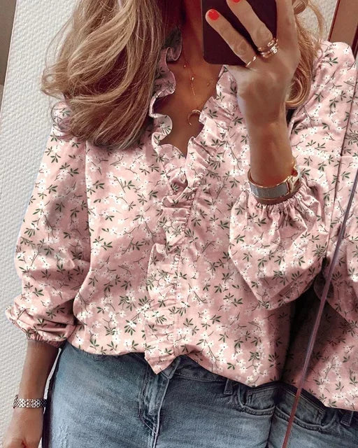 Chic Ruffled Wrap Around Women's Blouse
