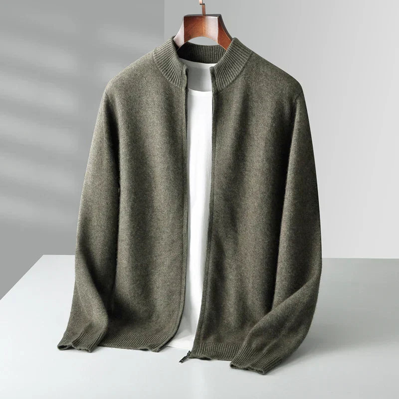 Men's Zip Front Cardigan Ribbed Collar
