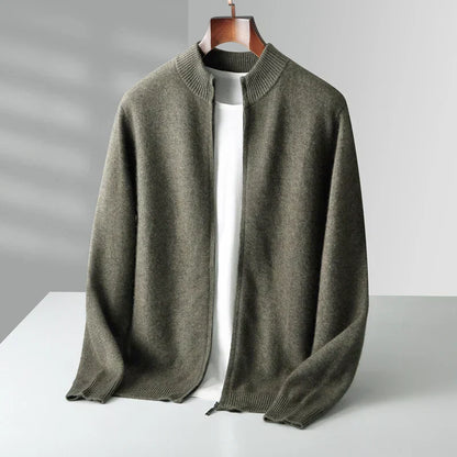 Men's Zip Front Cardigan Ribbed Collar