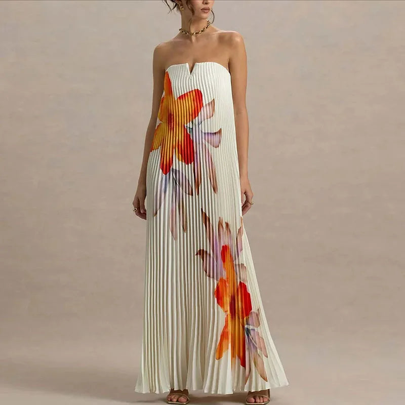 Women's Pleated Maxi Floral Dress