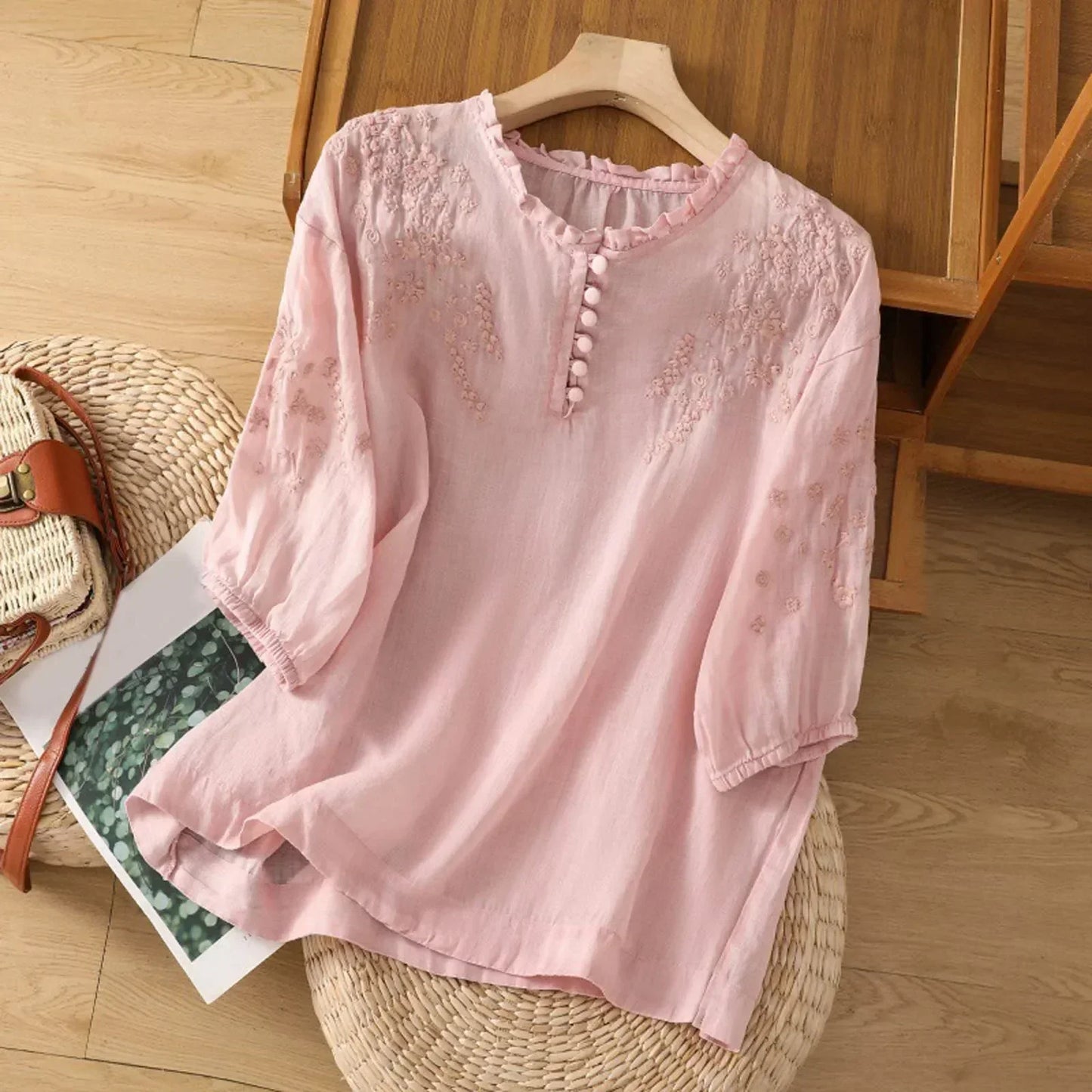 Women's Puff Sleeve Blouse Floral Detail