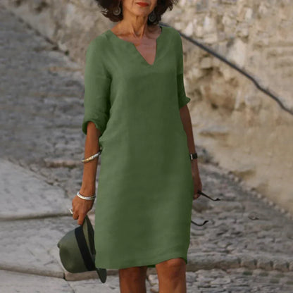 Women's V-Neck Mini Dress 3/4 Sleeves