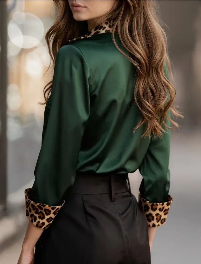 Women's Leopard Satin Blouse