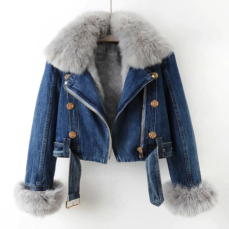 Denim Jacket Fur Lined Blue
