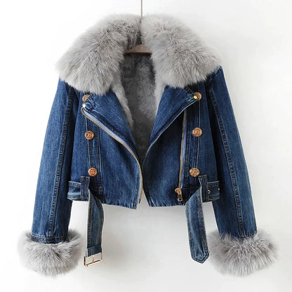 Denim Jacket Fur Lined Blue