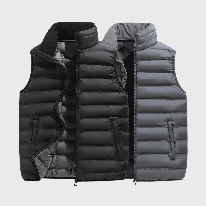 Men's Down Vest Sleeveless Zipper Padded Windproof Black