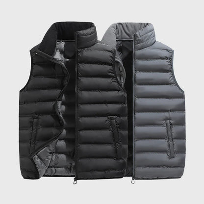 Men's Down Vest Sleeveless Zipper Padded Windproof Black