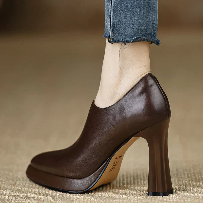 Elegant Women's High Block Heel Zip Pumps