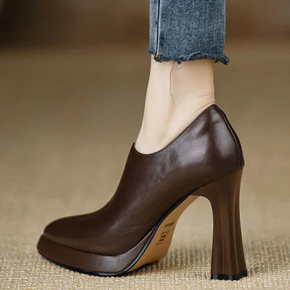 Women's High Heel Pumps Platform Block Heel Side Zipper