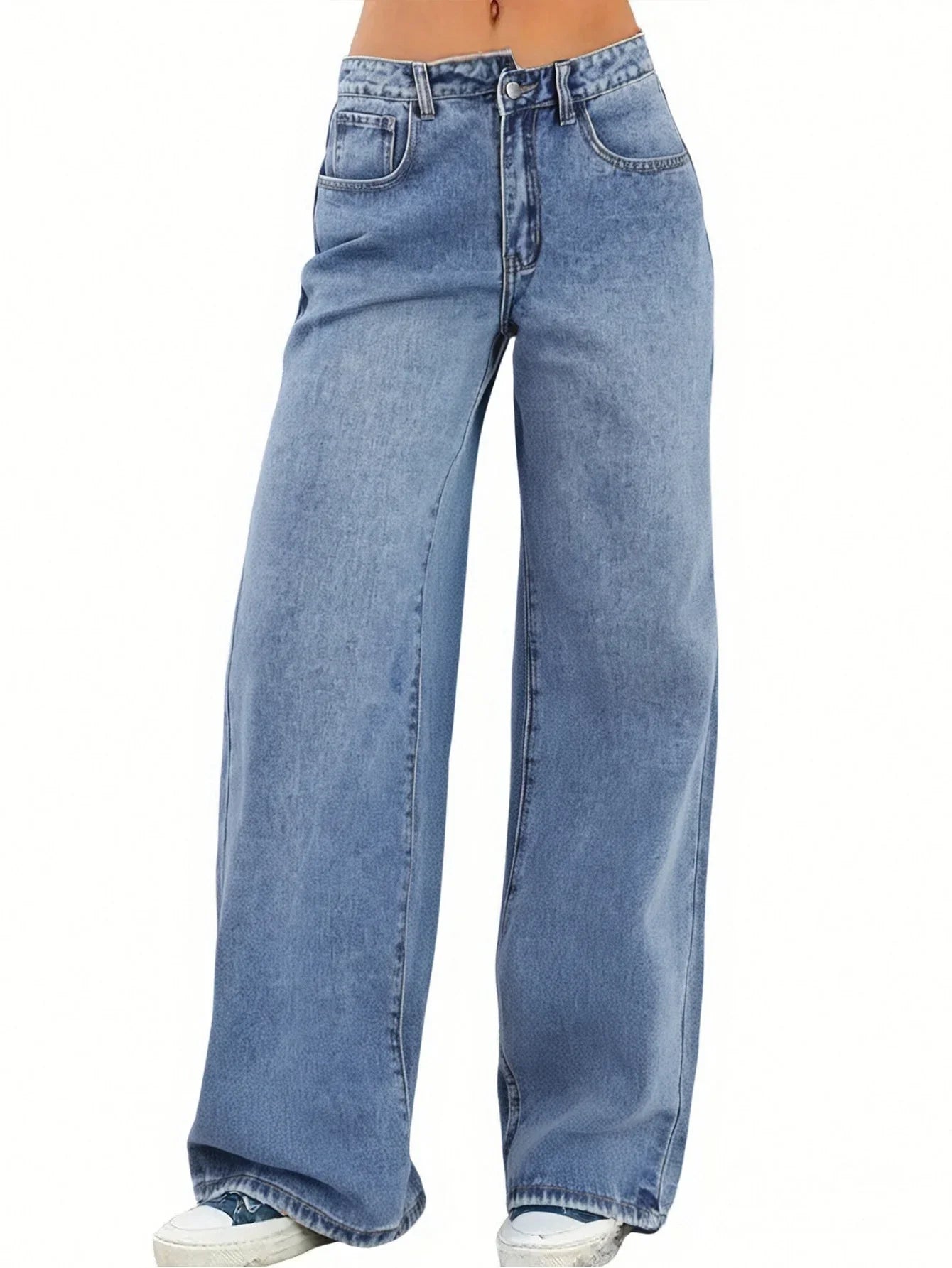 Women's Light Blue Wide Leg Jeans Relaxed Fit Denim