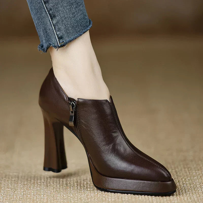 Elegant Women's High Block Heel Zip Pumps - VibreMode