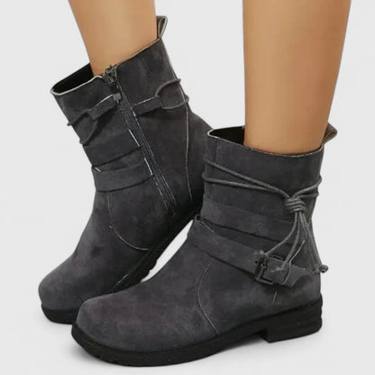 Ladies Low Heel Buckle Boots