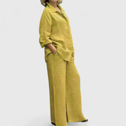 Women's Two-Piece Button-Down Shirt Set Wide Leg Pants