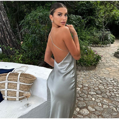 Women's Sleeveless Maxi Dress Satin Belt