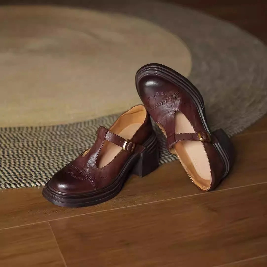 Timeless Ladies Genuine Leather Strap Shoes