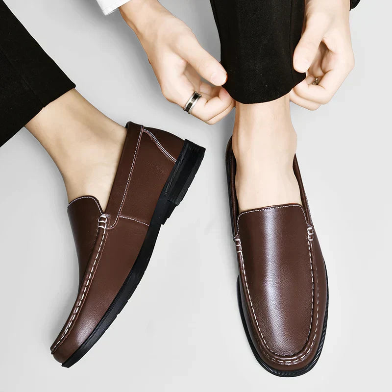 Barry Men's Slip-On Loafers Comfortable Leather Brown