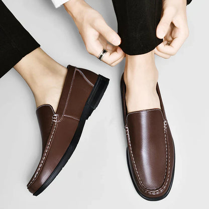 Barry Men's Slip-On Loafers Comfortable Leather Brown
