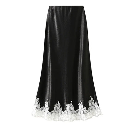 Women's Lace Satin Maxi Skirt