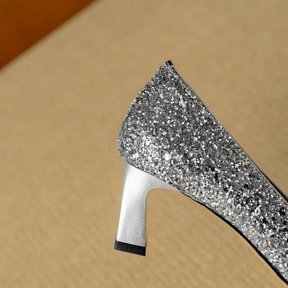 Sparkly High Heel Pumps with Crystal Strap Detail