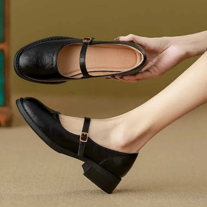 Classic Ladies Leather Low Heel Mary Jane Shoes