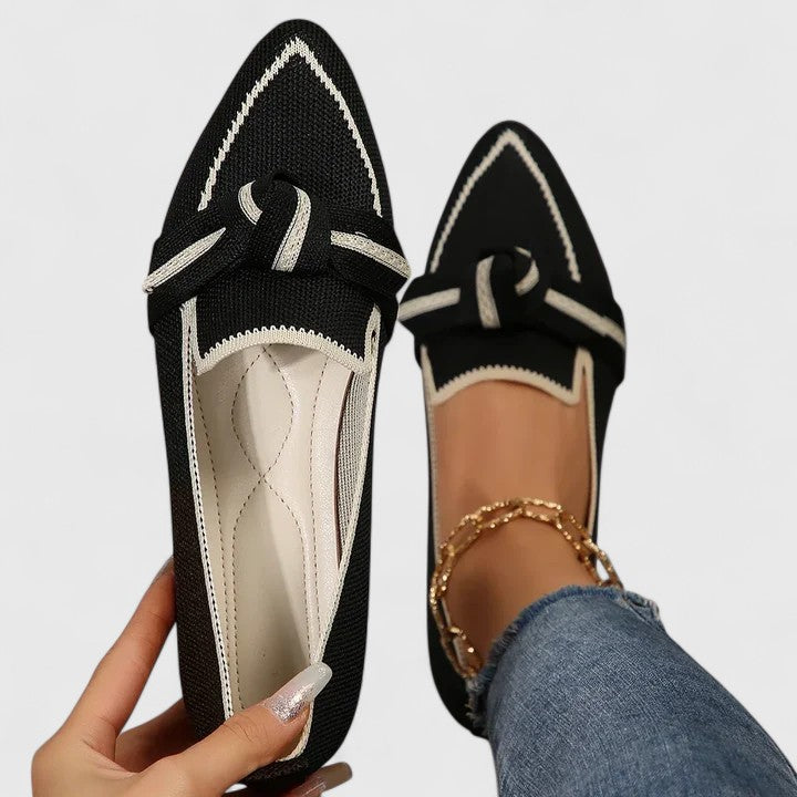 Elegant Women's Pointed Toe Slip On Loafers with Bow Detail