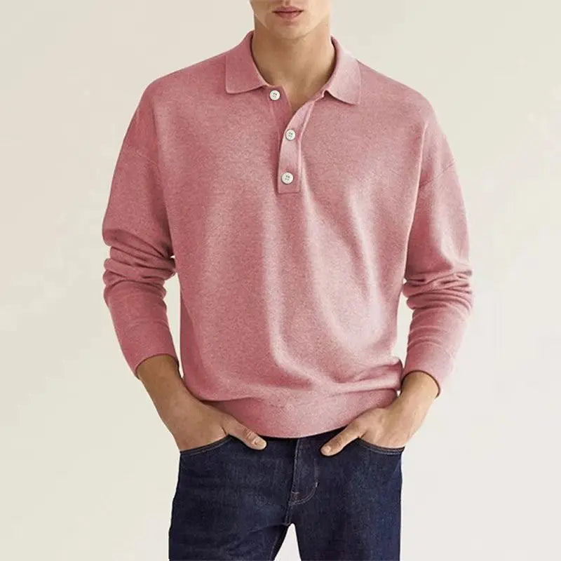 Men's Long Sleeve Polo Shirt Ribbed Cuffs