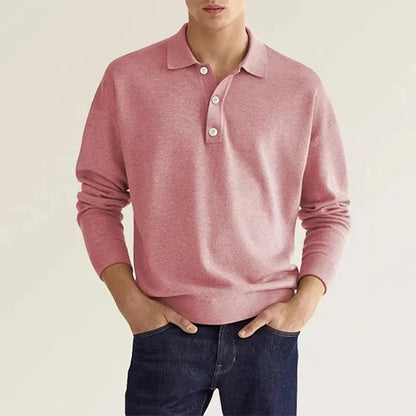 Men's Long Sleeve Polo Shirt Ribbed Cuffs