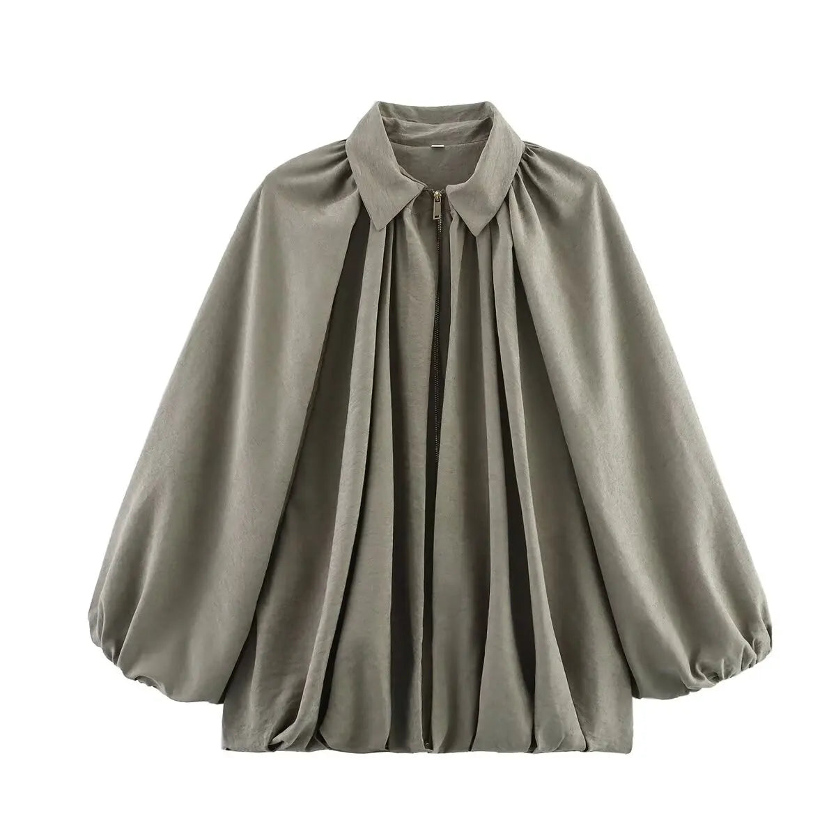 Women's Bomber Jacket Loose Fit Puffy Sleeves Zip Front Black