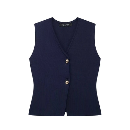 Women's Knitted Vest Sleeveless Button Front