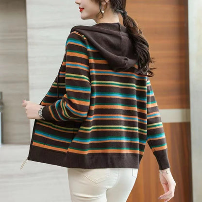 Cambrio Women's Striped Hooded Cardigan