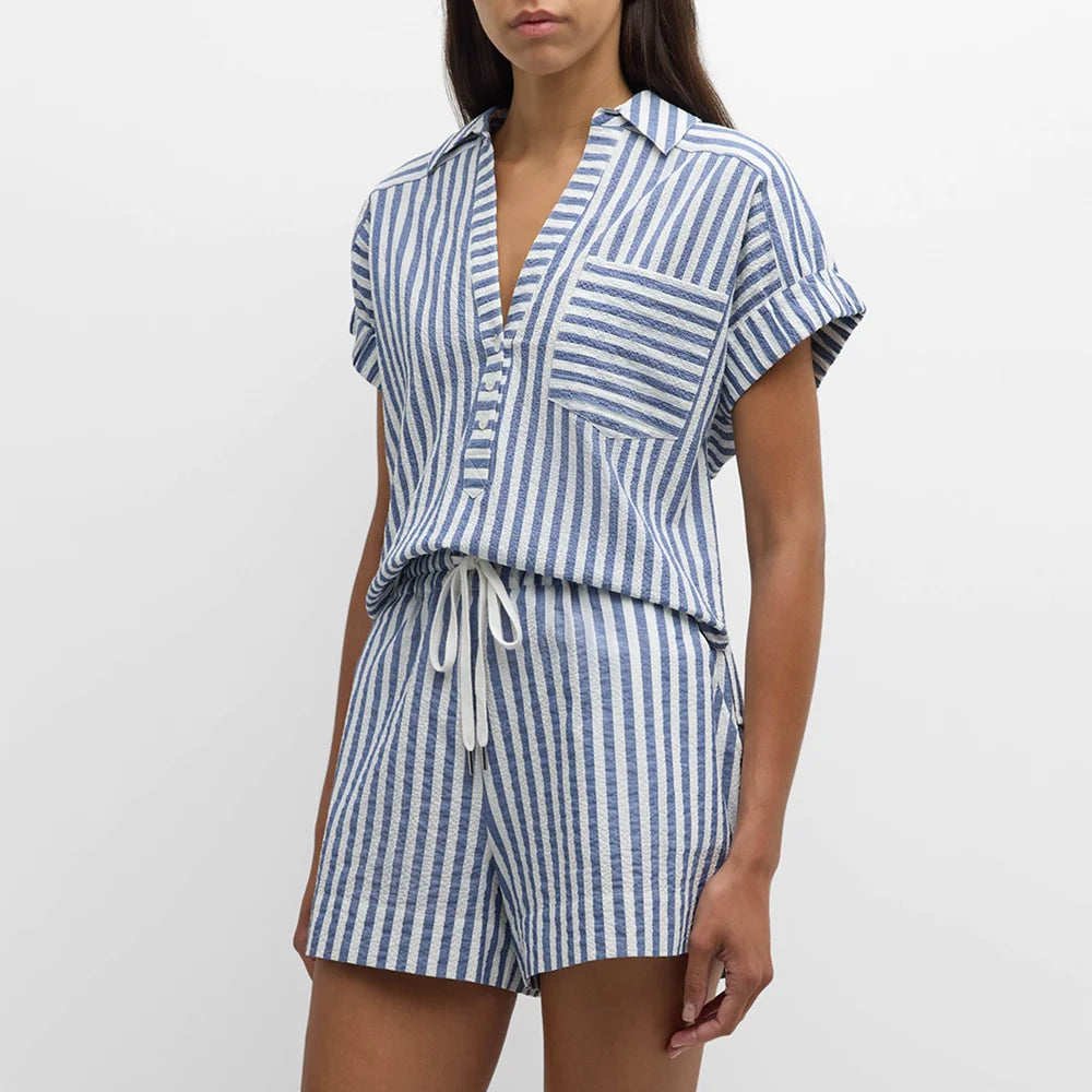 Alba Women's Striped Cotton Lounge Set - VibreMode