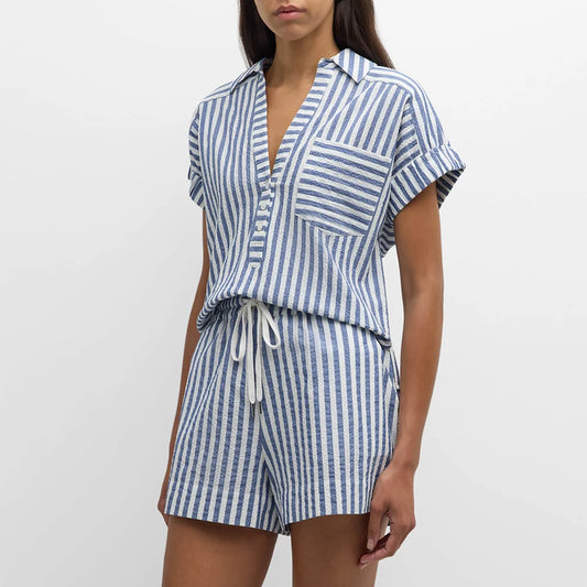 Alba Women's Striped Cotton Lounge Set - VibreMode