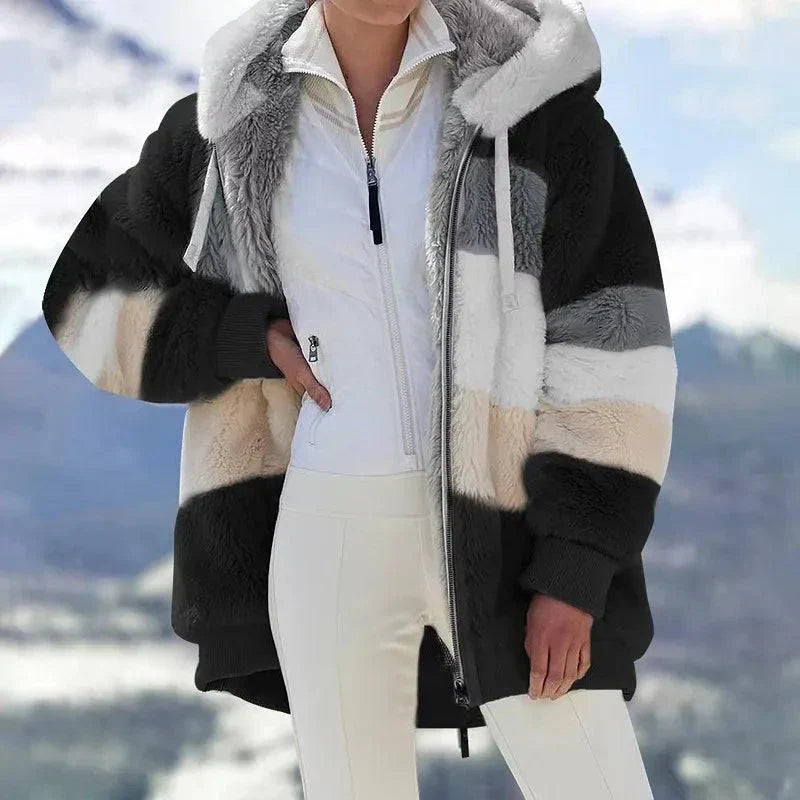 Women's Plush Overcoat Colorblock