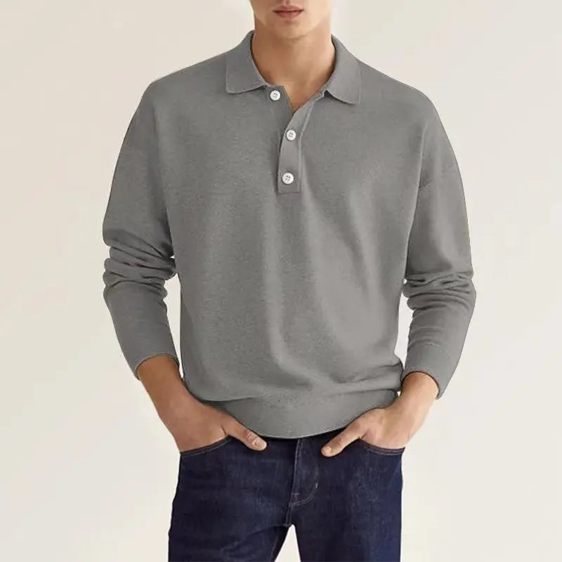 Men's Long Sleeve Polo Shirt Ribbed Cuffs