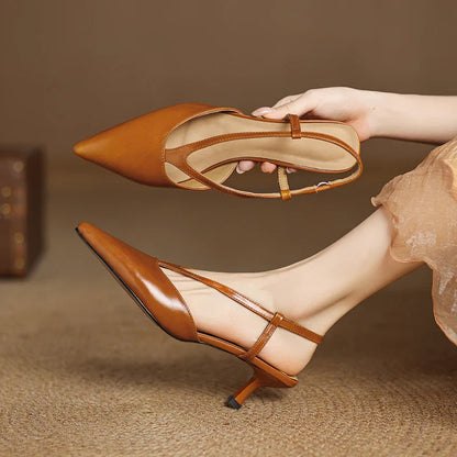 Elegant Leather Slingback Shoes - VibreMode