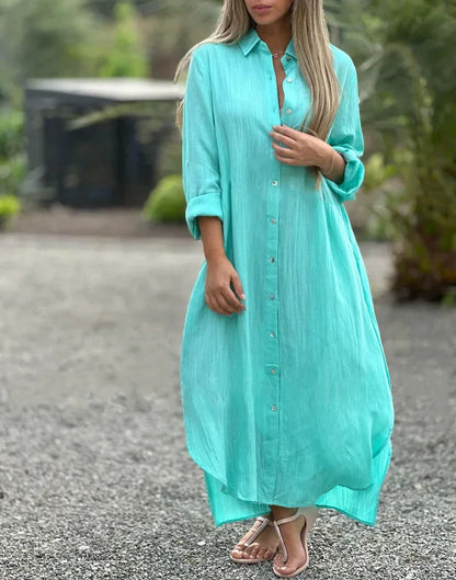 Women's Cotton Hemp Summer Dress - VibreMode